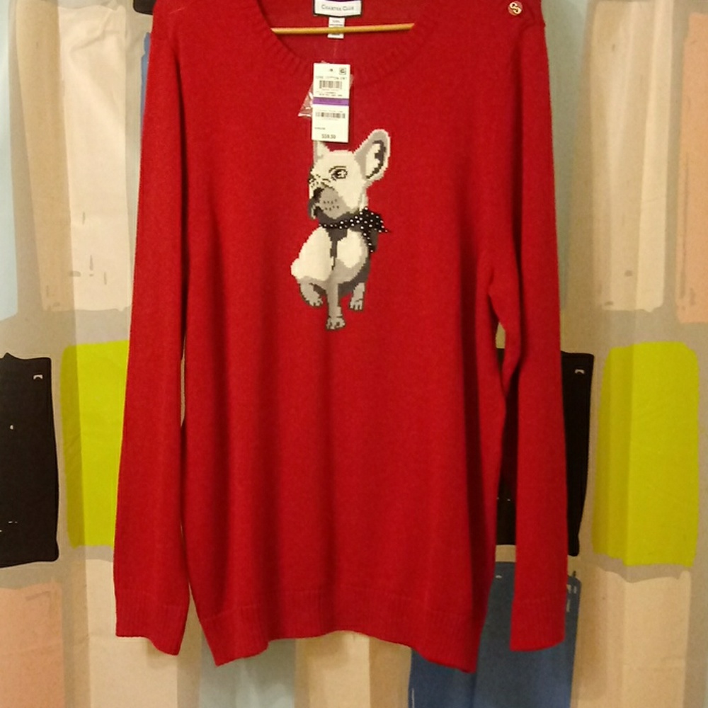 NWT Red Womens Sweater with Frenchie